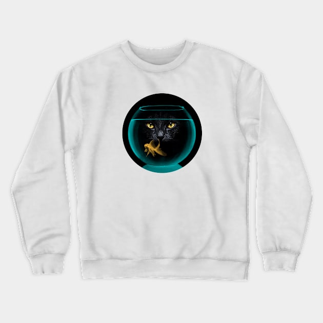 Black Cat & Goldfish Crewneck Sweatshirt by Vin Zzep